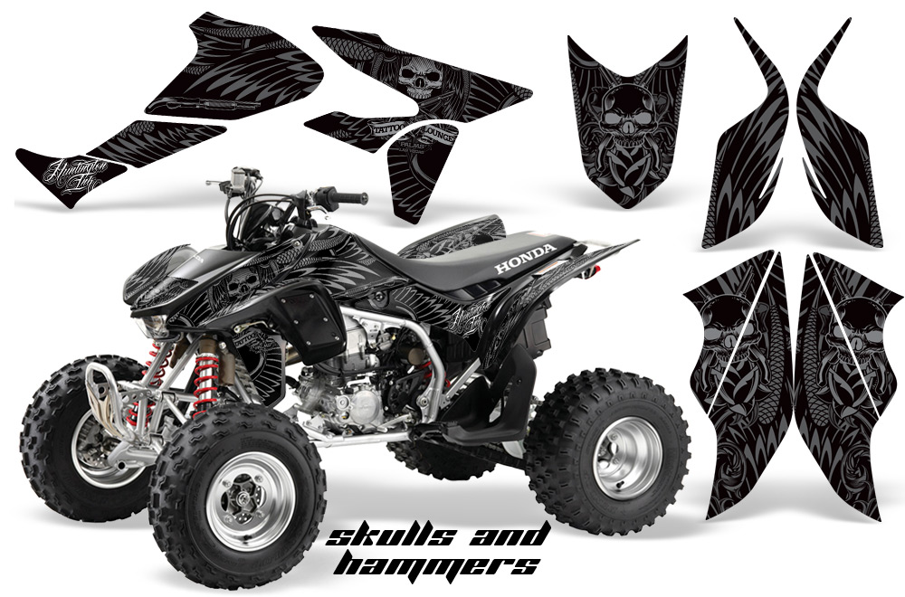 Honda TRX450 Graphics Kit SKULLS HAMMERS SILVER